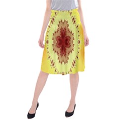 Yellow Digital Kaleidoskope Computer Graphic Midi Beach Skirt by Nexatart