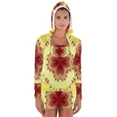 Yellow Digital Kaleidoskope Computer Graphic Women s Long Sleeve Hooded T-shirt by Nexatart