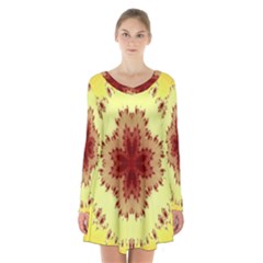 Yellow Digital Kaleidoskope Computer Graphic Long Sleeve Velvet V-neck Dress by Nexatart