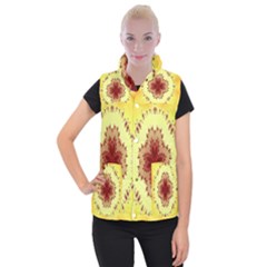 Yellow Digital Kaleidoskope Computer Graphic Women s Button Up Puffer Vest by Nexatart