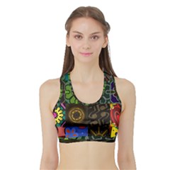 Digitally Created Abstract Patchwork Collage Pattern Sports Bra With Border by Nexatart