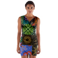 Digitally Created Abstract Patchwork Collage Pattern Wrap Front Bodycon Dress by Nexatart