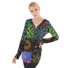 Digitally Created Abstract Patchwork Collage Pattern Women s Tie Up Tee by Nexatart