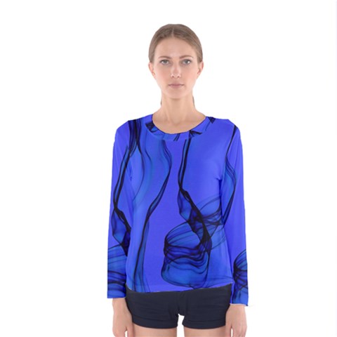 Blue Velvet Ribbon Background Women s Long Sleeve Tee by Nexatart