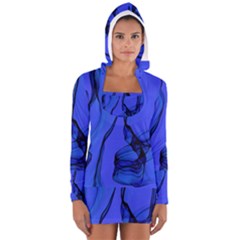 Blue Velvet Ribbon Background Women s Long Sleeve Hooded T-shirt by Nexatart