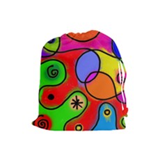 Digitally Painted Patchwork Shapes With Bold Colours Drawstring Pouches (large) 