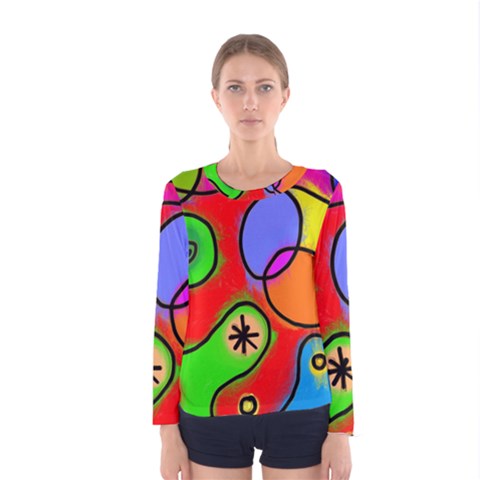 Digitally Painted Patchwork Shapes With Bold Colours Women s Long Sleeve Tee by Nexatart