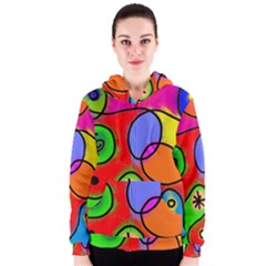 Digitally Painted Patchwork Shapes With Bold Colours Women s Zipper Hoodie by Nexatart