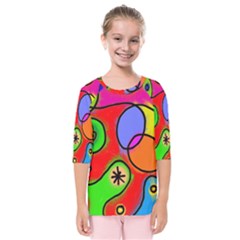 Digitally Painted Patchwork Shapes With Bold Colours Kids  Quarter Sleeve Raglan Tee