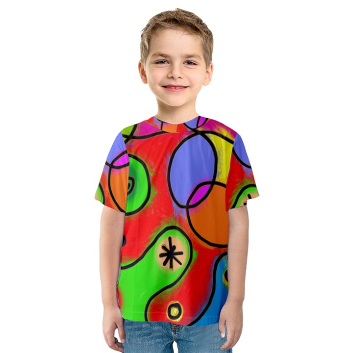 Digitally Painted Patchwork Shapes With Bold Colours Kids  Sport Mesh Tee