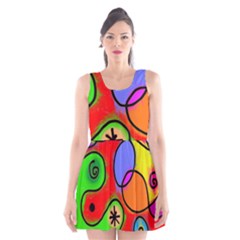 Digitally Painted Patchwork Shapes With Bold Colours Scoop Neck Skater Dress by Nexatart