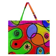 Digitally Painted Patchwork Shapes With Bold Colours Zipper Large Tote Bag by Nexatart