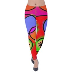 Digitally Painted Patchwork Shapes With Bold Colours Velvet Leggings by Nexatart