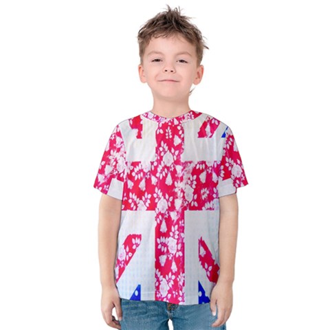 British Flag Abstract British Union Jack Flag In Abstract Design With Flowers Kids  Cotton Tee by Nexatart