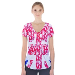 British Flag Abstract British Union Jack Flag In Abstract Design With Flowers Short Sleeve Front Detail Top by Nexatart