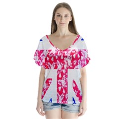 British Flag Abstract British Union Jack Flag In Abstract Design With Flowers Flutter Sleeve Top by Nexatart