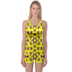 Yellow Seamless Wallpaper Digital Computer Graphic One Piece Boyleg Swimsuit by Nexatart