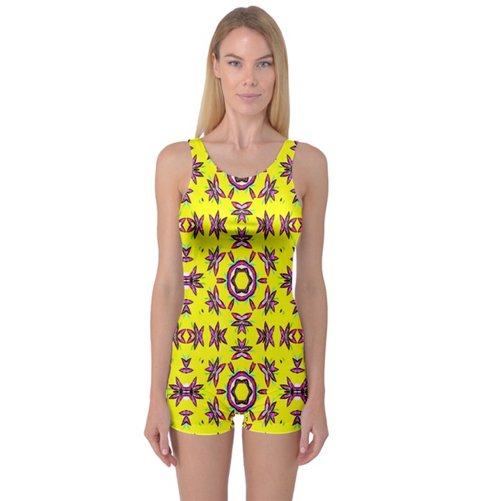 Yellow Seamless Wallpaper Digital Computer Graphic One Piece Boyleg Swimsuit