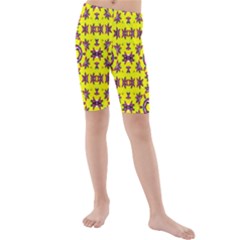 Yellow Seamless Wallpaper Digital Computer Graphic Kids  Mid Length Swim Shorts by Nexatart