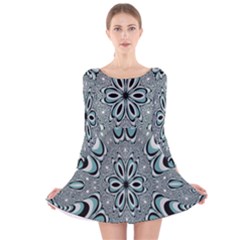 Kaleidoskope Digital Computer Graphic Long Sleeve Velvet Skater Dress by Nexatart