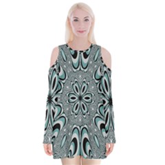 Kaleidoskope Digital Computer Graphic Velvet Long Sleeve Shoulder Cutout Dress by Nexatart