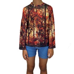 Forest Trees Abstract Kids  Long Sleeve Swimwear by Nexatart