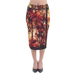 Forest Trees Abstract Velvet Midi Pencil Skirt by Nexatart