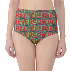 Typographic Graffiti Pattern High-waist Bikini Bottoms