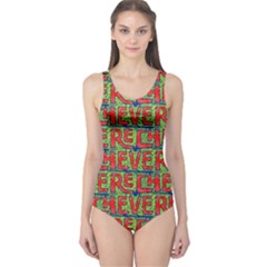 Typographic Graffiti Pattern One Piece Swimsuit by dflcprintsclothing