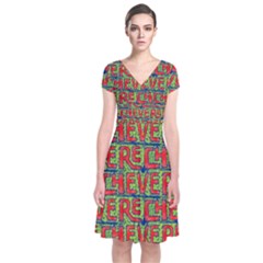 Typographic Graffiti Pattern Short Sleeve Front Wrap Dress by dflcprintsclothing