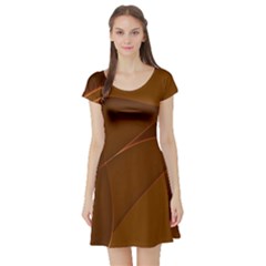 Brown Background Waves Abstract Brown Ribbon Swirling Shapes Short Sleeve Skater Dress by Nexatart