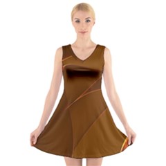 Brown Background Waves Abstract Brown Ribbon Swirling Shapes V-neck Sleeveless Skater Dress by Nexatart