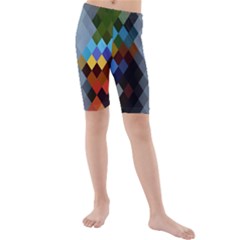 Diamond Abstract Background Background Of Diamonds In Colors Of Orange Yellow Green Blue And More Kids  Mid Length Swim Shorts by Nexatart