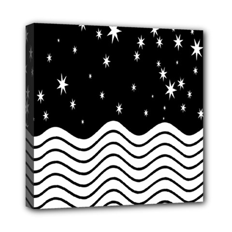 Black And White Waves And Stars Abstract Backdrop Clipart Mini Canvas 8  X 8  by Nexatart