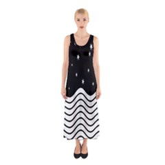 Black And White Waves And Stars Abstract Backdrop Clipart Sleeveless Maxi Dress by Nexatart