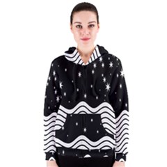 Black And White Waves And Stars Abstract Backdrop Clipart Women s Zipper Hoodie by Nexatart