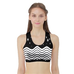 Black And White Waves And Stars Abstract Backdrop Clipart Sports Bra With Border by Nexatart