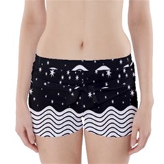 Black And White Waves And Stars Abstract Backdrop Clipart Boyleg Bikini Wrap Bottoms by Nexatart