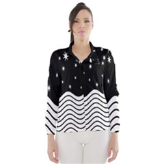 Black And White Waves And Stars Abstract Backdrop Clipart Wind Breaker (women) by Nexatart