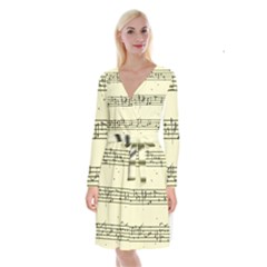 Music Notes On A Color Background Long Sleeve Velvet Front Wrap Dress by Nexatart