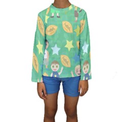 Football Kids Children Pattern Kids  Long Sleeve Swimwear by Nexatart