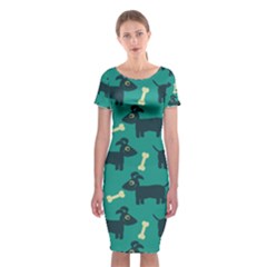 Happy Dogs Animals Pattern Classic Short Sleeve Midi Dress by Nexatart