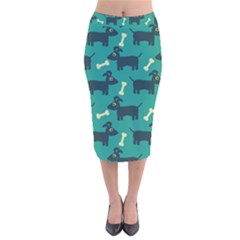 Happy Dogs Animals Pattern Velvet Midi Pencil Skirt by Nexatart