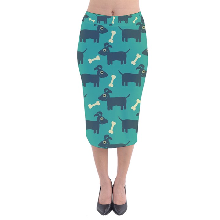 Happy Dogs Animals Pattern Velvet Midi Pencil Skirt