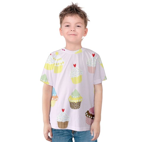 Seamless Cupcakes Wallpaper Pattern Background Kids  Cotton Tee by Nexatart