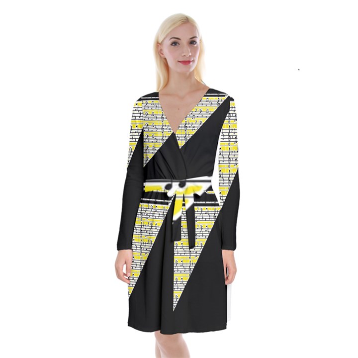 Note Abstract Paintwork Long Sleeve Velvet Front Wrap Dress