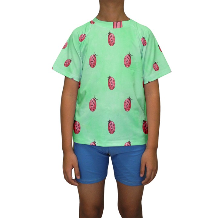 Pretty Background With A Ladybird Image Kids  Short Sleeve Swimwear