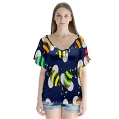 Bees Cartoon Bee Pattern Flutter Sleeve Top by Nexatart