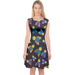 Bees Animal Insect Pattern Capsleeve Midi Dress by Nexatart