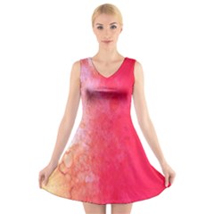 Abstract Red And Gold Ink Blot Gradient V-neck Sleeveless Skater Dress by Nexatart